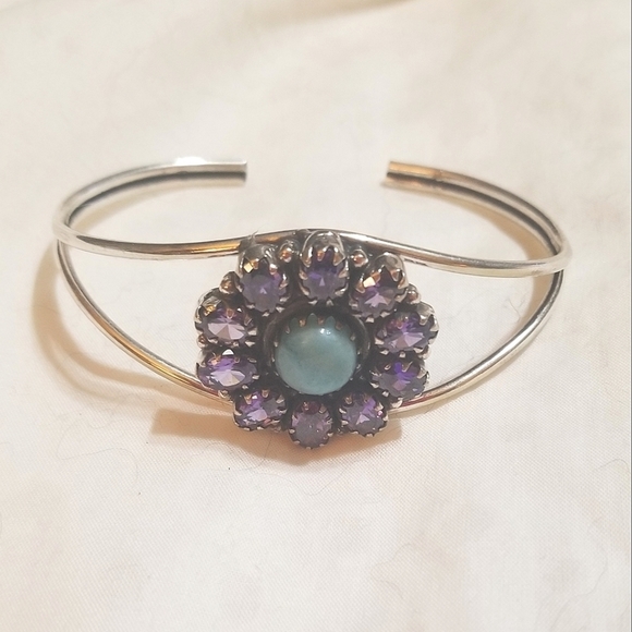 20.91 CTTW TANZANITE LARIMAR Sterling Bangle Bracelet Vintage - Picture 5 of 8